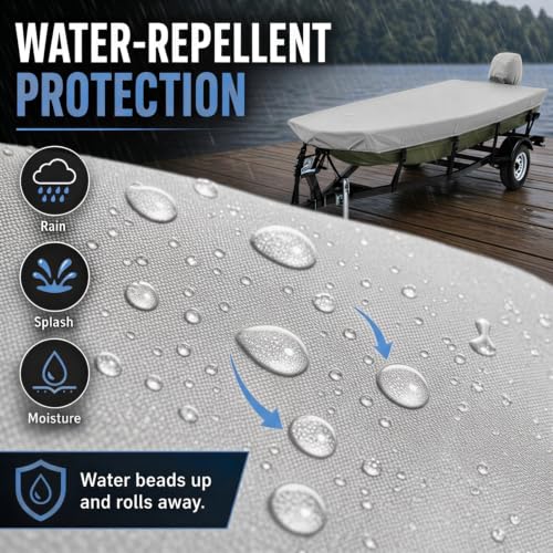 16ft Jon Boat Cover with Motor Cover - Waterproof Gray Marine-Grade Material