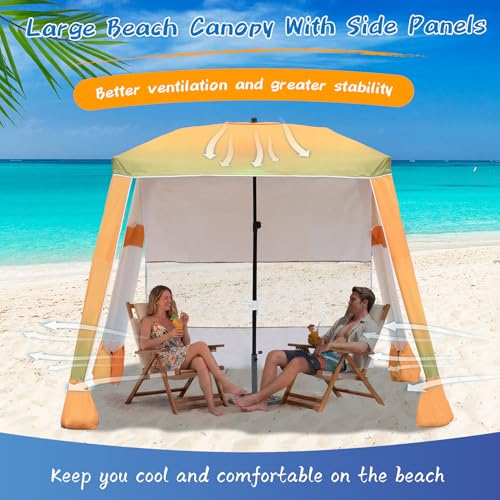 CAtArt Yellow Beach Cabana 7.2x7.2FT with Privacy Curtains for Family & Sun Protection