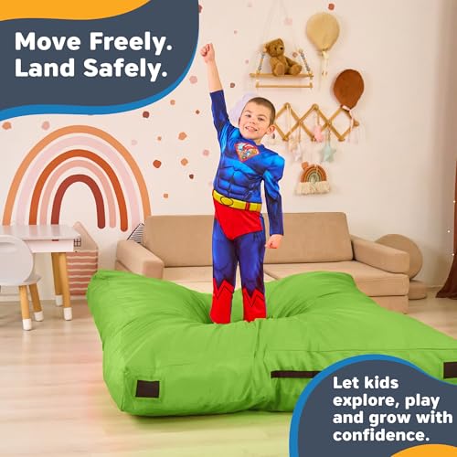 SaferBounce Kids Sensory Crash Pad Green 5ft x 5ft Safety Foam Mat for Jumping & Play