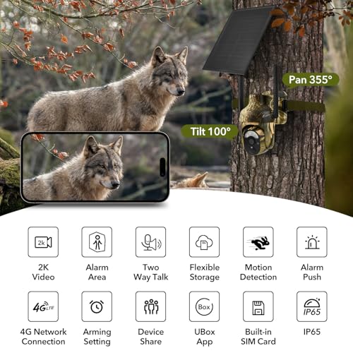 4G LTE Cellular Trail Camera with SIM Card, Solar Power, 2K Video, Remote Access - Pack of 1
