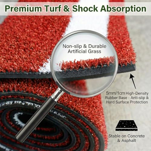 Malletra 10x5 Red Heavy Duty Baseball Hitting Mat - Rollable Turf, Non-Slip Batting Practice