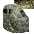AUSCAMOTEK Woodland Green See-Through Hunting Ground Blind with Built-In Chair - 1 Person Pop-Up Camouflage Tent