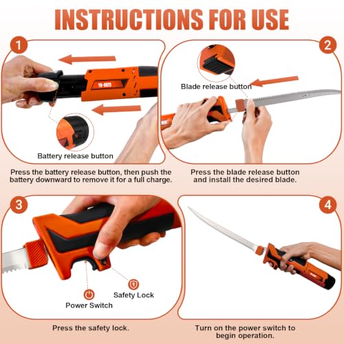SHEMUST Orange 12V Cordless Electric Fillet Knife with Flexible & Rigid Blades