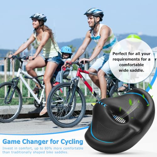 CDYWD Noseless Oversized Bike Seat Blue - Extra Wide Padded Bicycle Saddle for Comfort