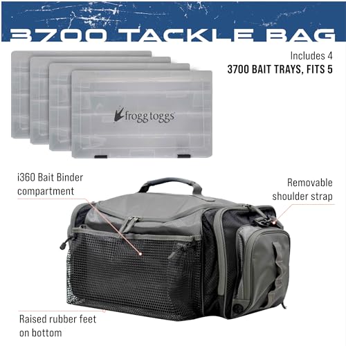 FROGG TOGGS Heavy Duty Fishing Tackle Duffel Bag with 4 Bait Trays - Black / 3700