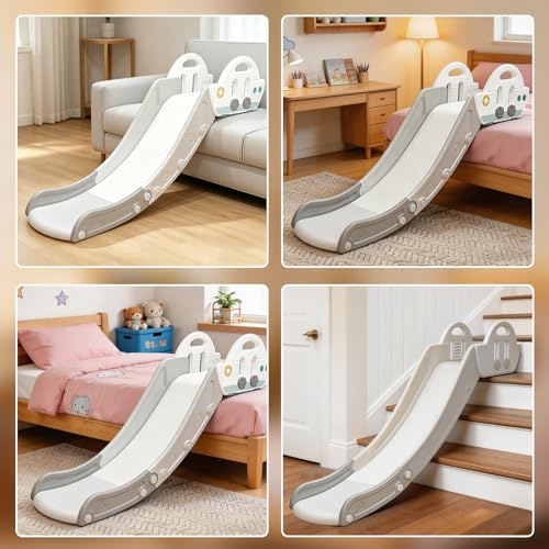 White Kids' Couch Slide with Adjustable Armrest, Non-Slip, Space-Saving - Monleelnom