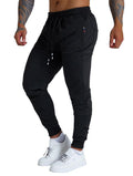 Men's Active Jogger Sweatpants with Zipper Pocket & Drawstring - Black, Large