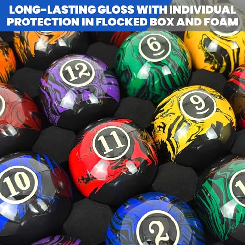 JOLORLY AAA-Grade Pool Balls Set - 16 Regulation Size Billiard Balls with Dark Marble Swirl Finish