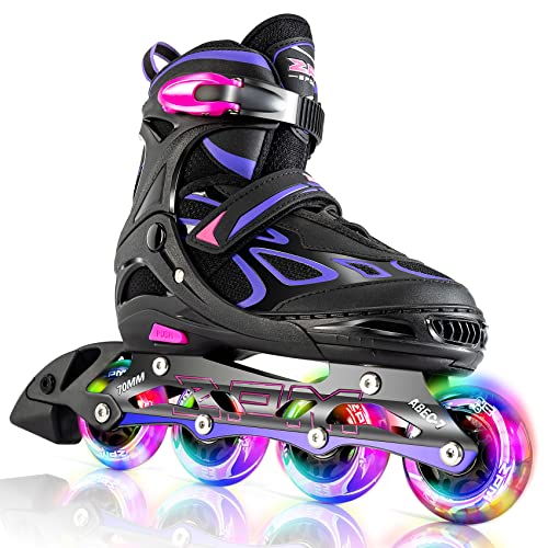 Adjustable Inline Skates for Kids, Youth & Adults with Light Up Wheels - Violet & Magenta, Large (4.5-8 US)
