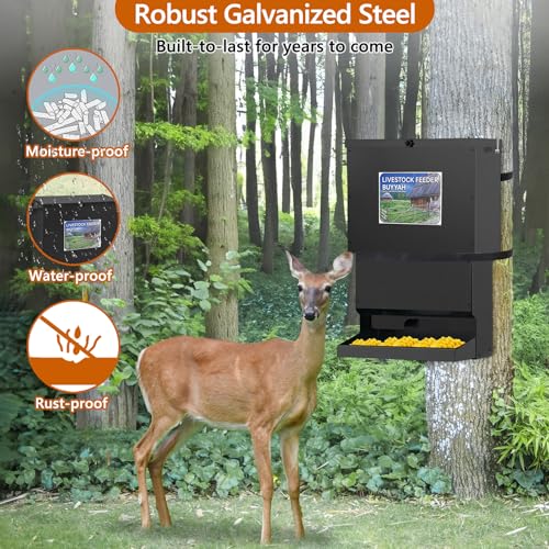 50lb Metal Deer Feeder with Weather-Resistant Lid and Easy Installation