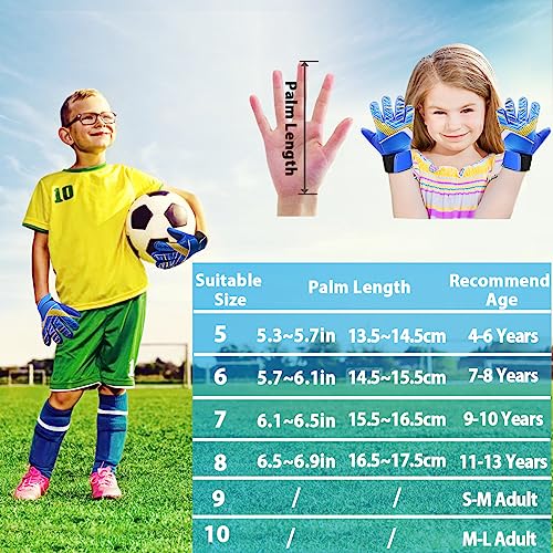 Kids Soccer Goalkeeper Gloves Blue Size 8 Anti-Slip Latex Hand Protection