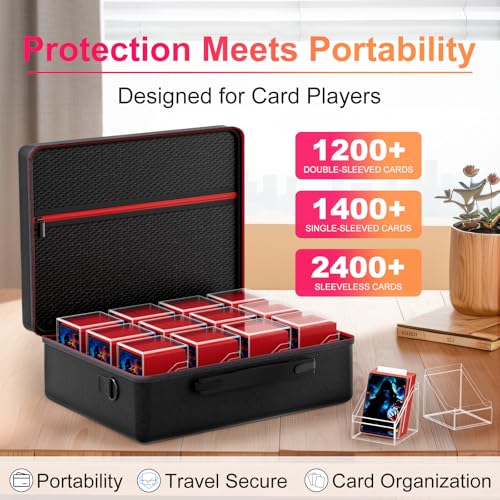 Black 12 Slot Card Deck Box Set with Portable Case for MTG YuGiOh TCG - 12 Dividers