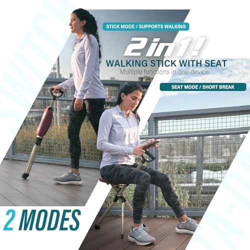 STEP2GOLD Ta-Da Chair Series 2 PRO Black Foldable Walking Stick with Seat, Lightweight Aluminum