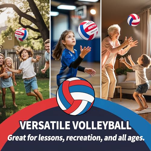 RUN2PEAK Light Soft Beginner Volleyball - Blue/Red/White, Official Size 5