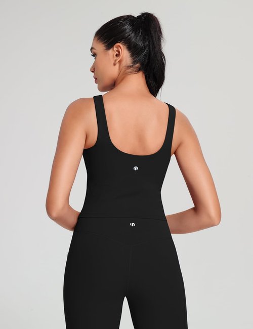 HeyNuts Zeal Bra - Women's Longline Scoop Neck Sports Bra | U-Back Yoga Crop Top, Padded A-D Cups