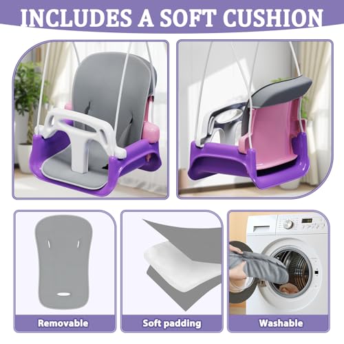 Pink Toddler Swing with Soft Cushion, Foldable Indoor Outdoor Baby Swing