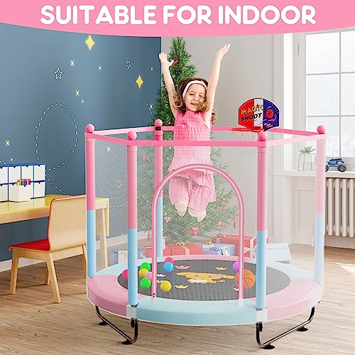 VGMiu 60-Inch Indoor & Outdoor Toddler Trampoline with Safety Net - Pink/Blue 5FT