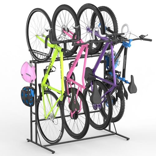YBING Freestanding Bike Rack Garage - Vertical 4 Bike Storage Stand