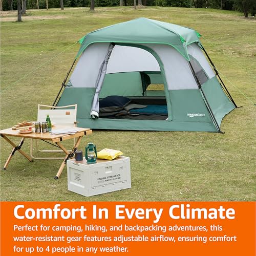 4-Person Camping Tent with Rainfly - Weather-Resistant, Quick Setup by Amazon Basics