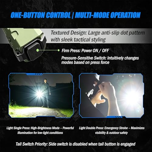 Green 2000LM Tactical E26 Flat Flashlight with UV and Green LED Model, 165m Beam