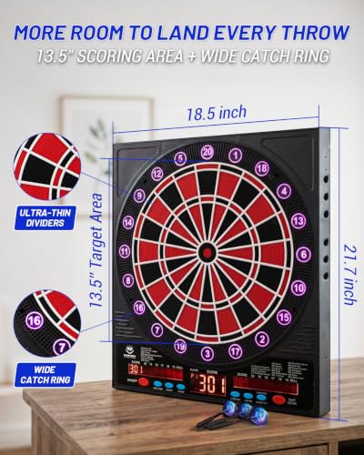 WIN.MAX Electronic Dart Board for Adults - Soft Tip, Automatic Scoring, Black-Red Light Variation