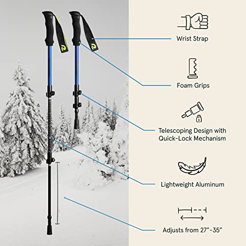 Kids Snowshoes with Adjustable Trekking Poles - Blue 17" Snowshoe Set