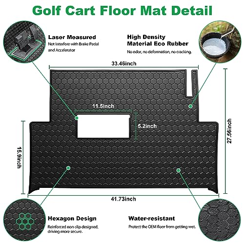 Golf Cart Floor Mat Anti-Slip Hexagonal Pattern Black Trim for Club Car Precedent & Onward