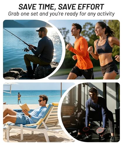 Men's Long Sleeve Sun Protection Base Layer Shirts - 7 Pack Light Drey & Colors
