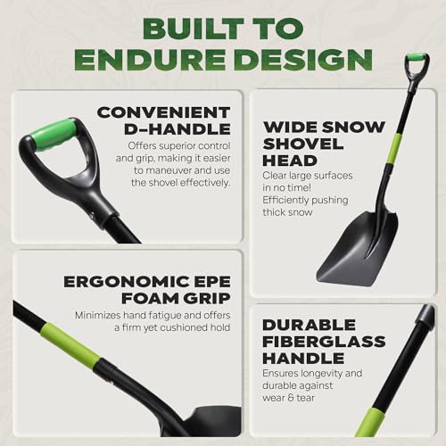 IDZO Heavy Duty Aluminum Steel Snow Shovel Black 44.5 Inch Wide Blade with Ergonomic Handle