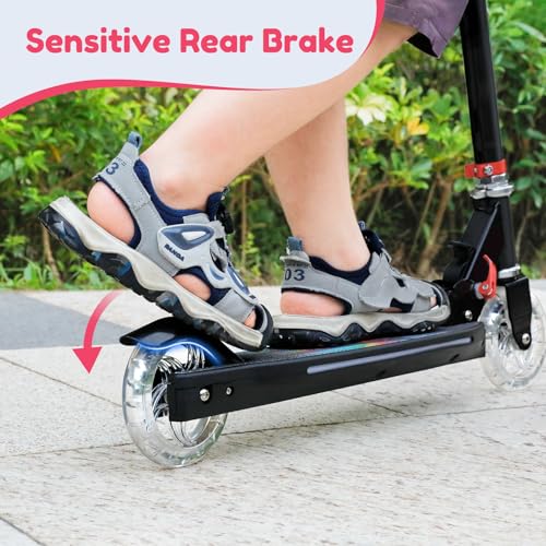Kids Light-Up Kick Scooter - 2 Wheel Adjustable Height, Foldable, Black