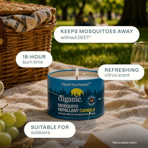 Cliganic Citronella Candle Set - Outdoor Mosquito Repellent 4 Pack, 4oz Each