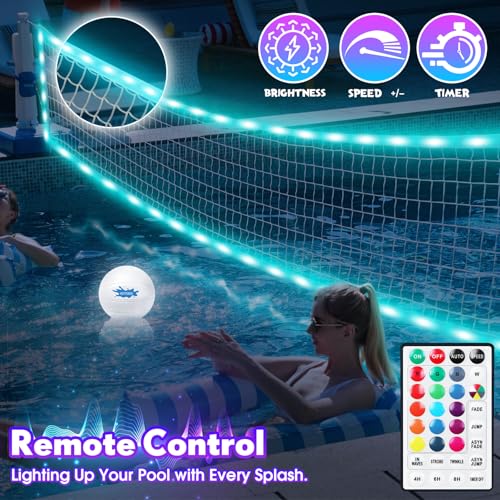 LED Pool Volleyball & Basketball Set - 2-in-1 Light-Up Pool Game with Remote & Durable Hoops