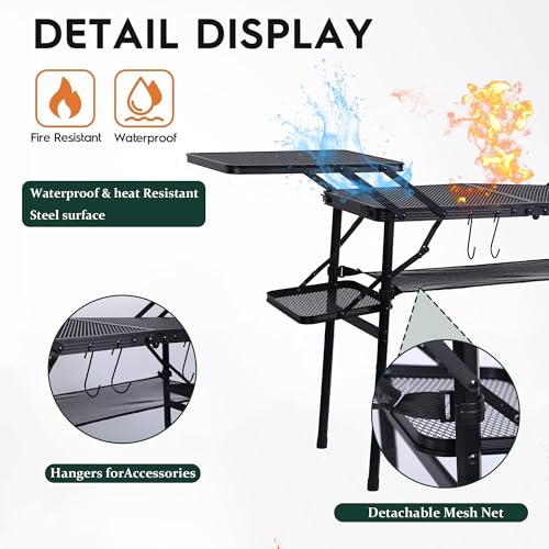 Nice C Black Camping Folding Metal Table with 4 Side Tables for Outdoor Cooking