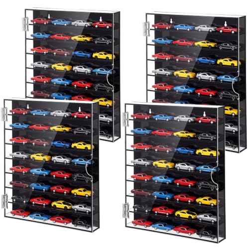 Yalikop 4 Pack 1/64 Scale Toy Car Display Cases Wall Mount Dustproof Shelves