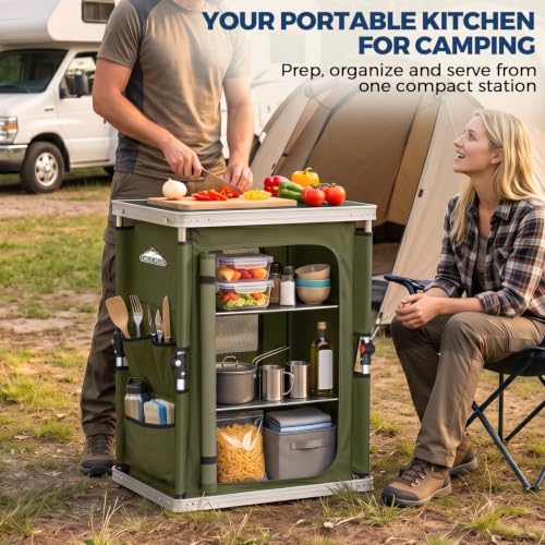 EAGLE PEAK Portable Camping Table 18.9 x 23.6 x 31.5 Inches with Storage Organizer, Green