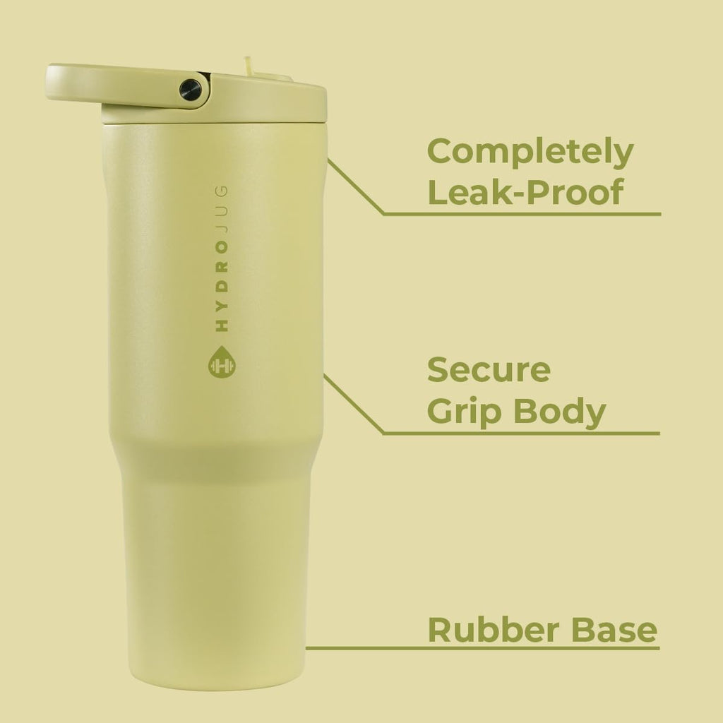 HydroJug Sport - Stainless Steel Tumbler with Straw, Vacuum Insulated, 40oz Leakproof Water Bottle, Ergonomic Design, Reusable, Dishwasher Safe, Rubber Base, Durable for Gym or Outdoors, Olive