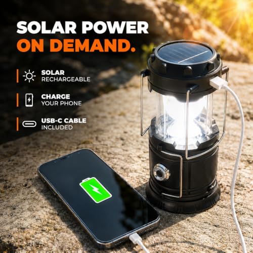 4 Pack Solar LED Camping Lanterns - Battery Powered Emergency Lights