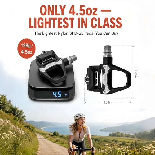 Lightweight Clipless Pedals SPD-SL Compatible 3-Bolt Road Cycling Pedal Set Matte Black