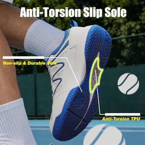Men's Wide Pickleball Shoes All Court Lightweight Breathable Blue 9.5