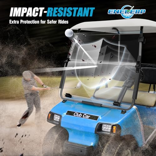 ENEKERP Clear Golf Cart Windshield for Club Car DS 2000+ Tapered Struts Fold-Down Impact-Resistant