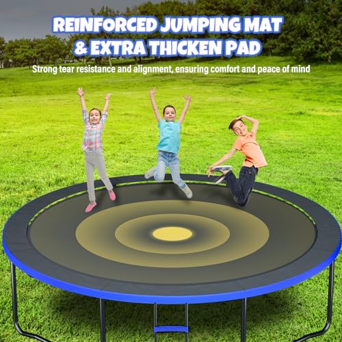12/14/16FT Outdoor Trampoline with Safety Enclosure & Basketball Hoop - Kids & Adults Backyard Recreation