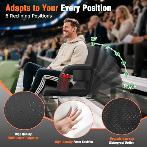 Suteck 21-Inch Heated Stadium Seat with Dual-Zone USB Heat, Black - 1 Pack