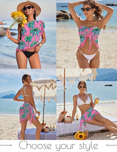 AI'MAGE Pink Coconut Tree Beach Cover Up Sarong Wrap for Women - Medium