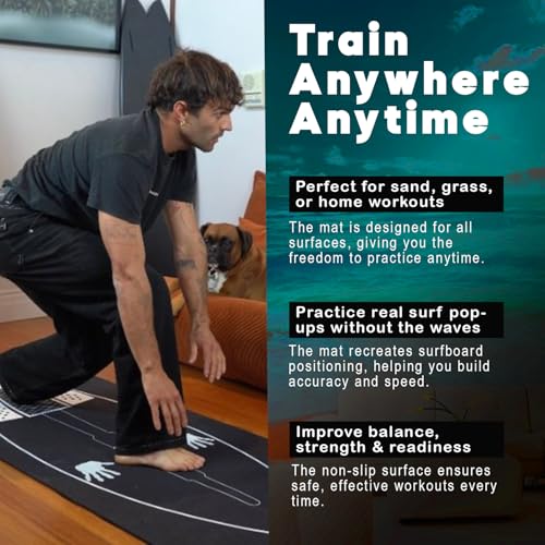 Surf Training Mat 72 x 27.5 Inches for Balance & Pop-Up Practice - Non-Slip Surfboard Trainer for Surf Fitness