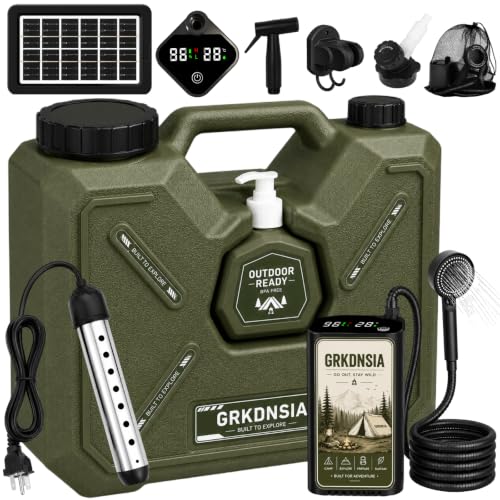 GRKDNSIA Green Portable Camping Shower with Heater, Solar Panel & Water Jug