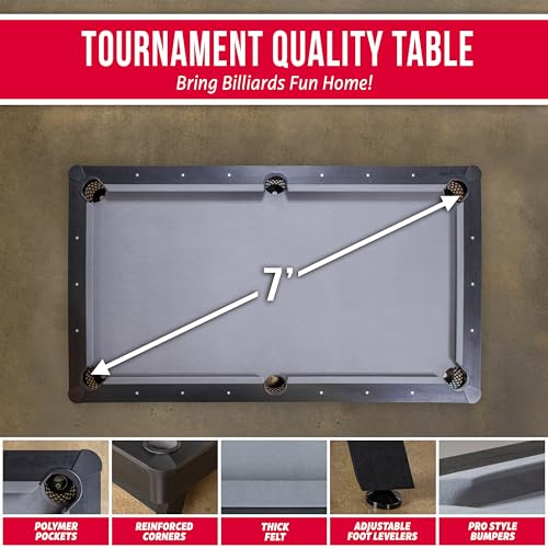 GoSports 7 ft Pool Table Gray Finish with Premium Billiards Design – Room Size 16x13 ft