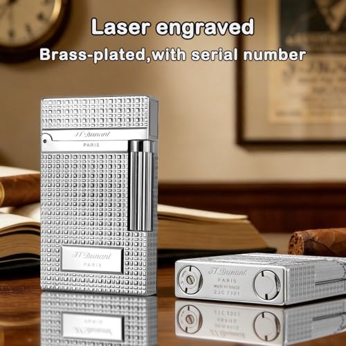 Silver Brass Lighter with Ping Sound & Clous de Paris Engraving - Single Flame