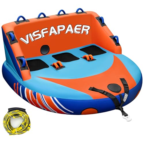 Inflatable Towable Tube for Boating 1-3 Persons - Upgrade Orange Blue