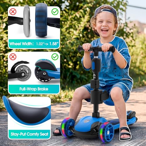 Kids 2-in-1 Folding Scooter - Blue, Adjustable Height & Safety Lock (Variation 1003-1A-Blue)
