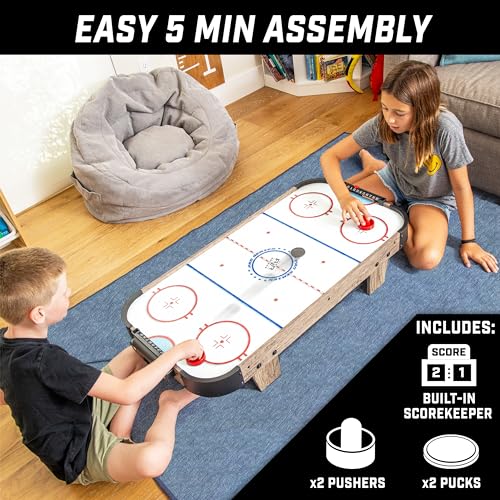40 Inch Tabletop Air Hockey Game for Kids - Modern Oak Finish